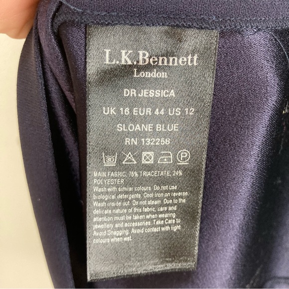 L.K. Bennett Jessica Navy Blue‎ Dress Long Sleeve Knee Length Women’s Sz 12 - Picture 6 of 6